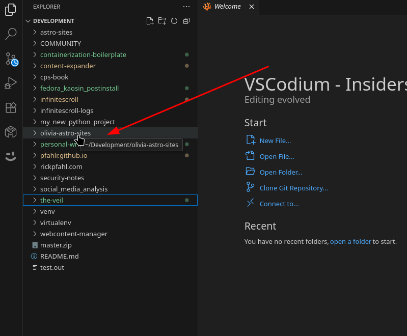 find your project in vscodium